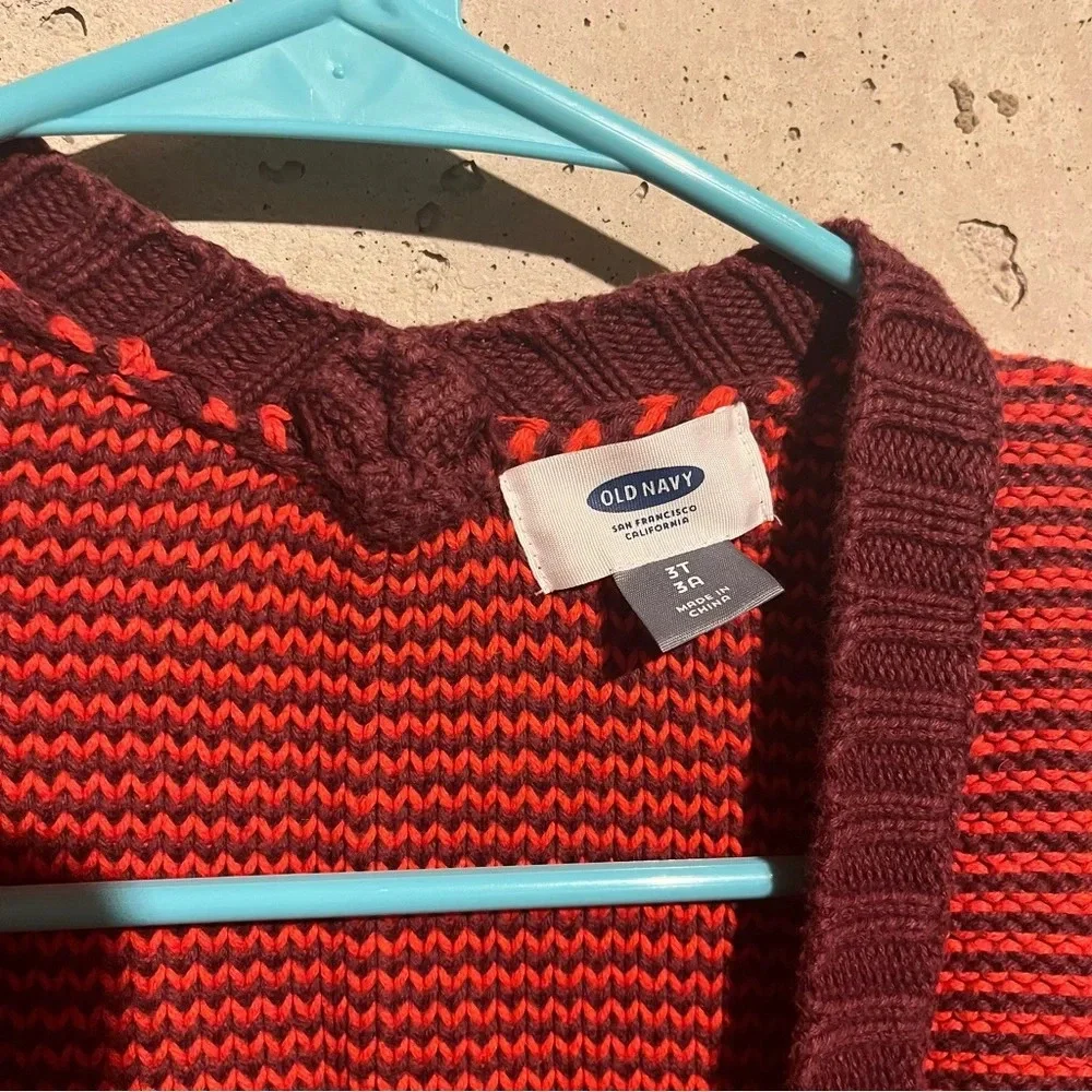 Old Navy Open-Front Long Cardigan Sweater Toddler Girls Red Striped Size 3T
